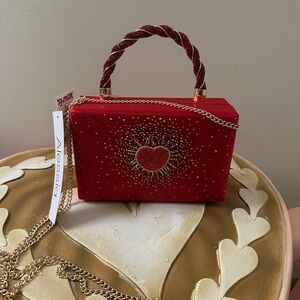Alessia Red Valentine’s Day Beaded Heart Purse with Gold Crossbody Chain